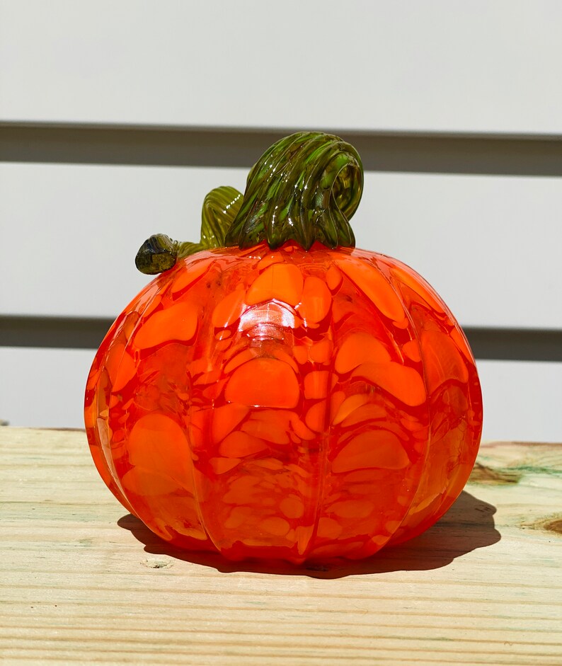 Hand Blown Glass Orange Dotted Pumpkin Etsy