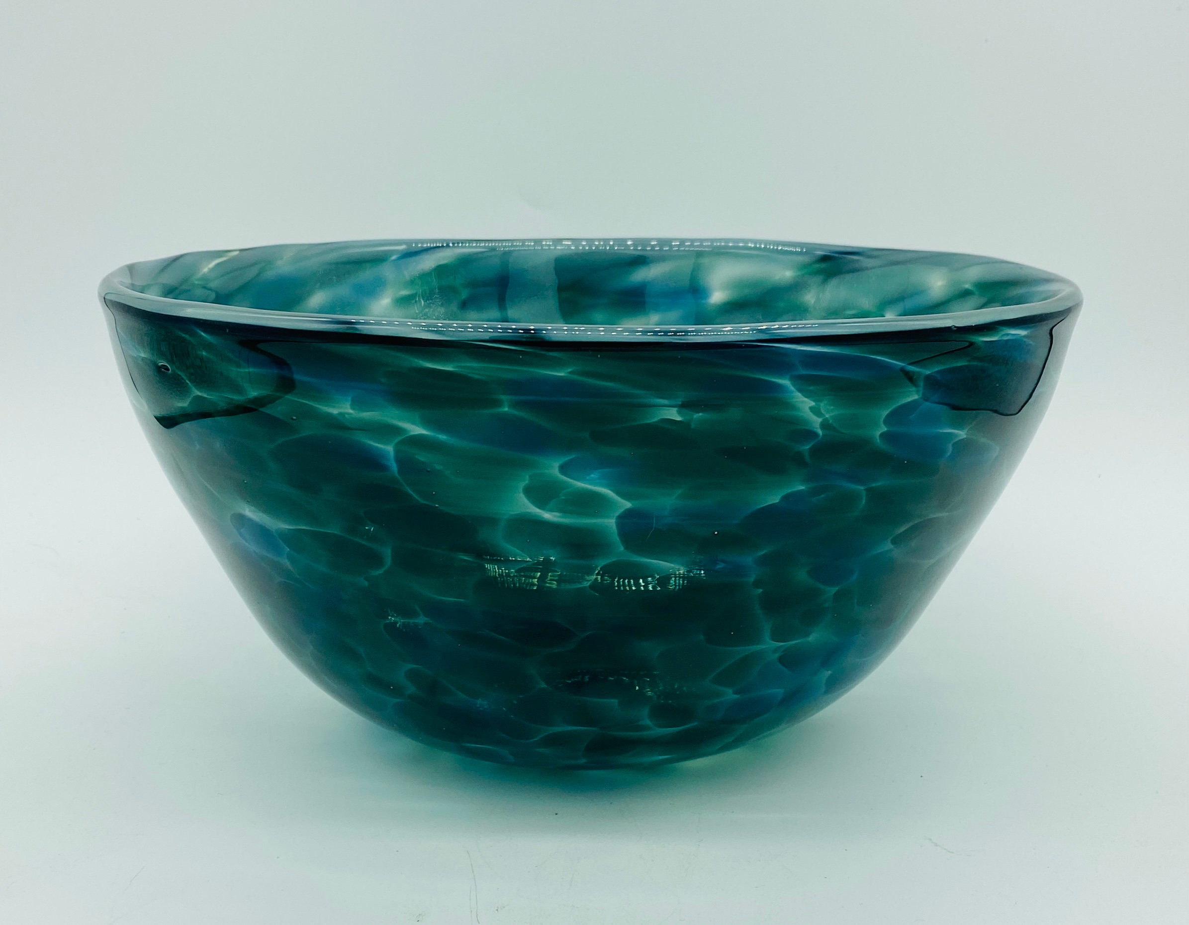 Hand Blown Glass Celadon and Steel Blue Fruit Bowl Etsy