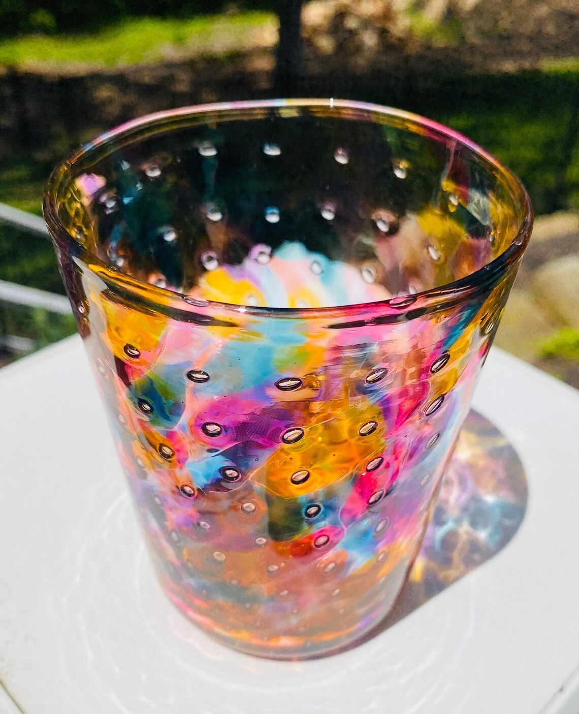 Hand Blown Glass: Orange Mix Bubble Taza - Etsy