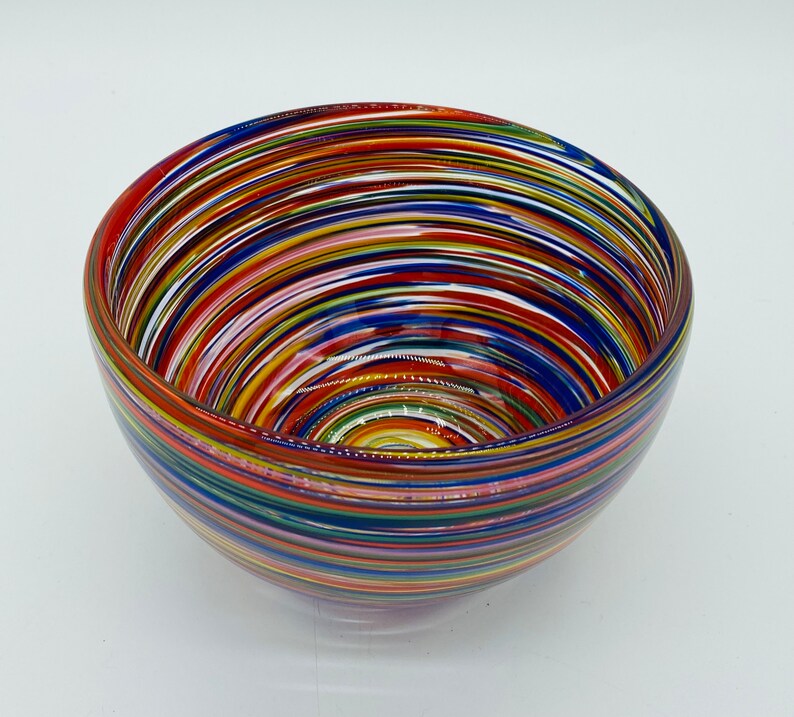 Hand Blown Glass Rainbow Swirl Bowl Etsy