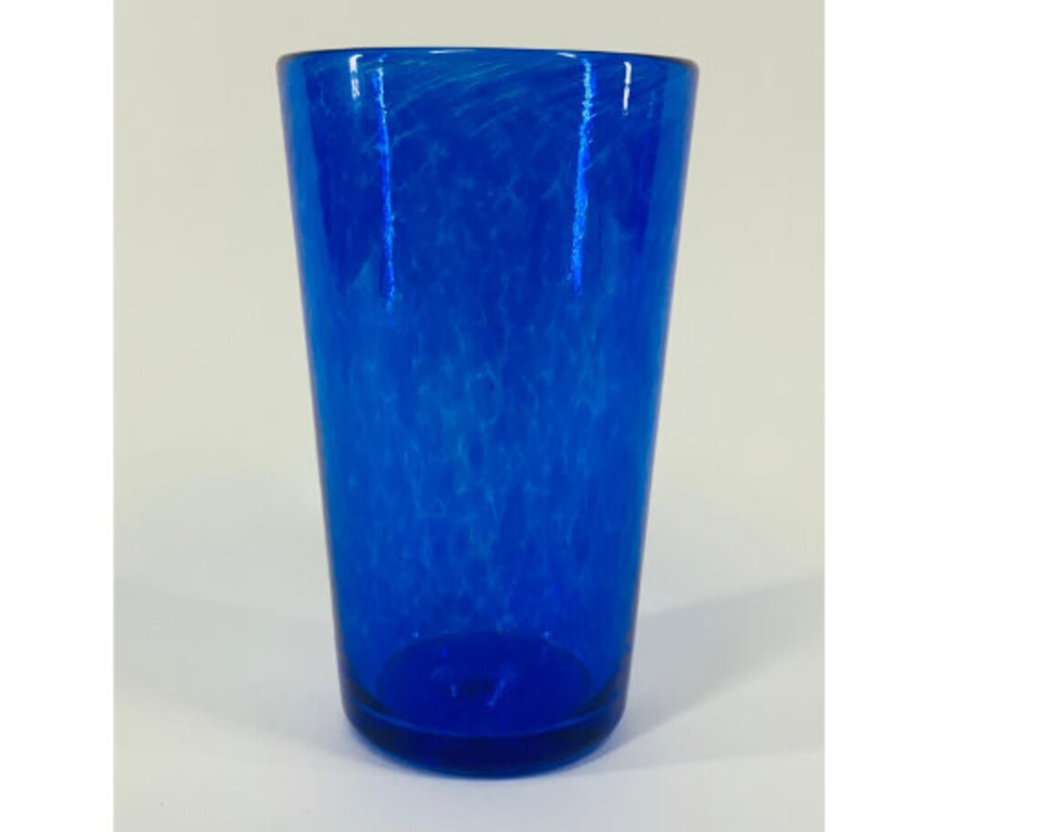 Hand Blown Glass Blue Pint Glass Etsy