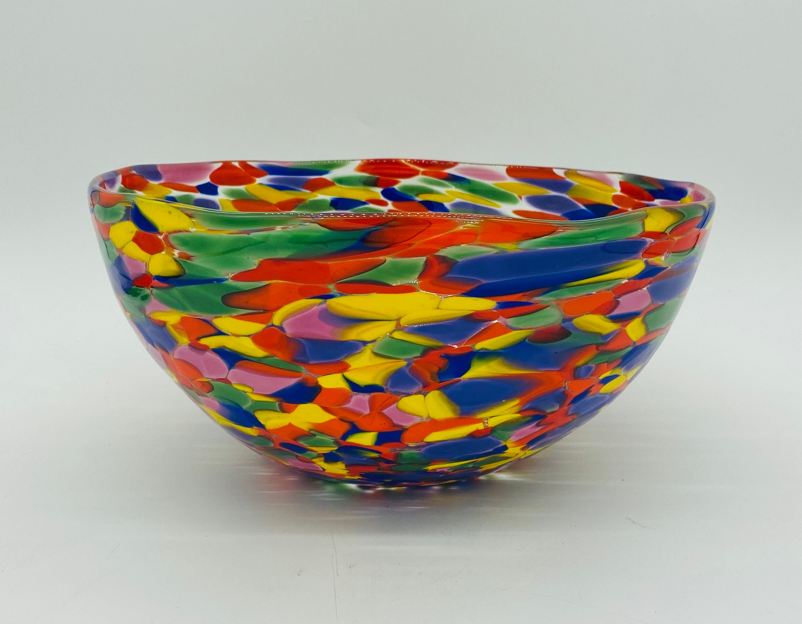 Hand Blown Glass Rainbow Fruit Bowl Etsy