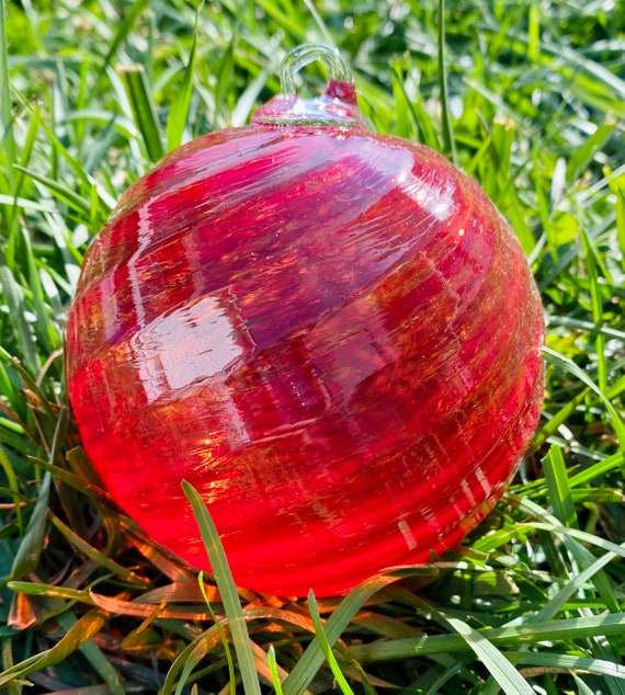 Hand Blown Glass Gold and Red Optic Twist Bowl