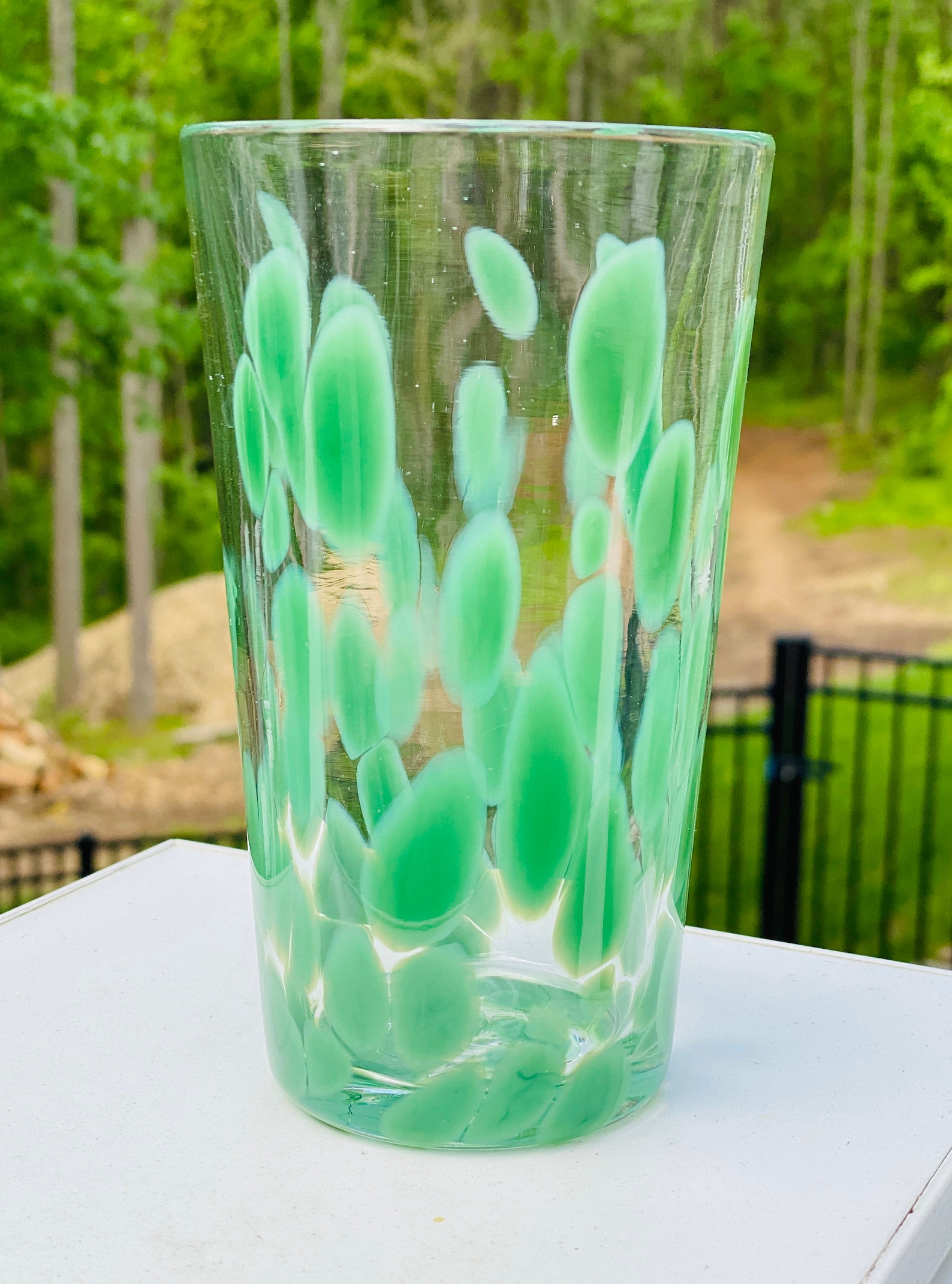 Hand Blown Glass Green Polka Dot Pint Glass Etsy