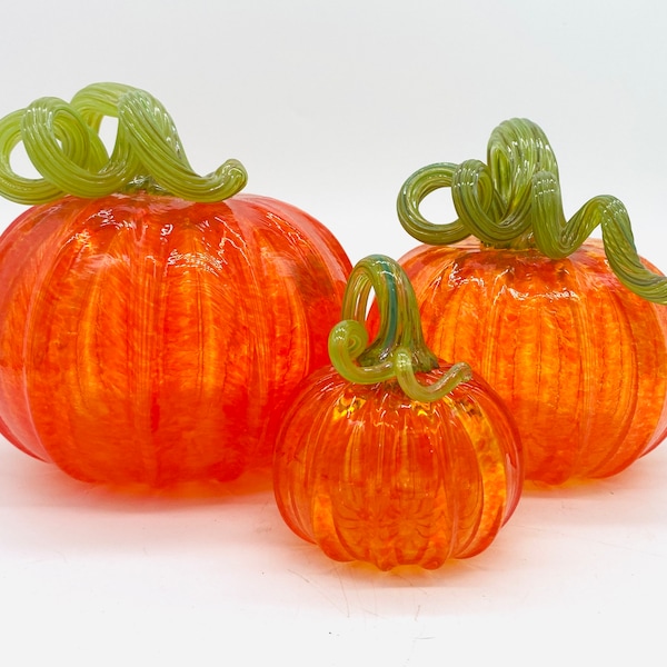 Hand Blown Glass: Transparent Orange Pumpkin