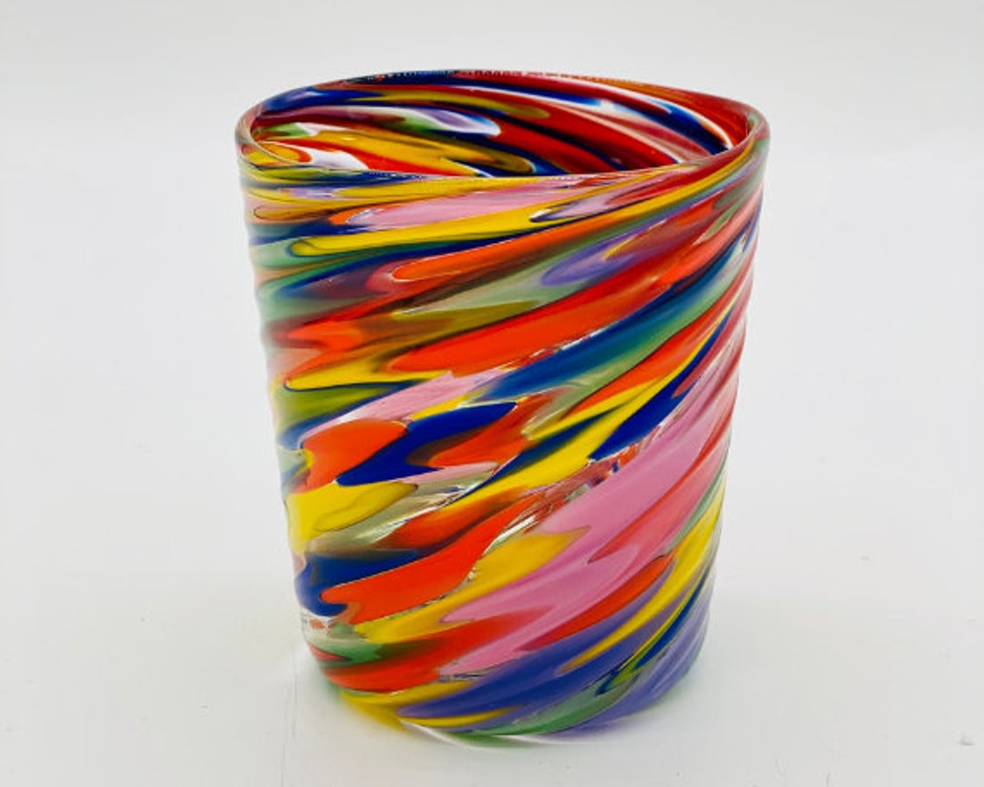 Hand Blown Glass Rainbow Swirl Taza Etsy