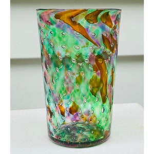 Hand Blown Glass: Green Mix Bubble Pint Glass