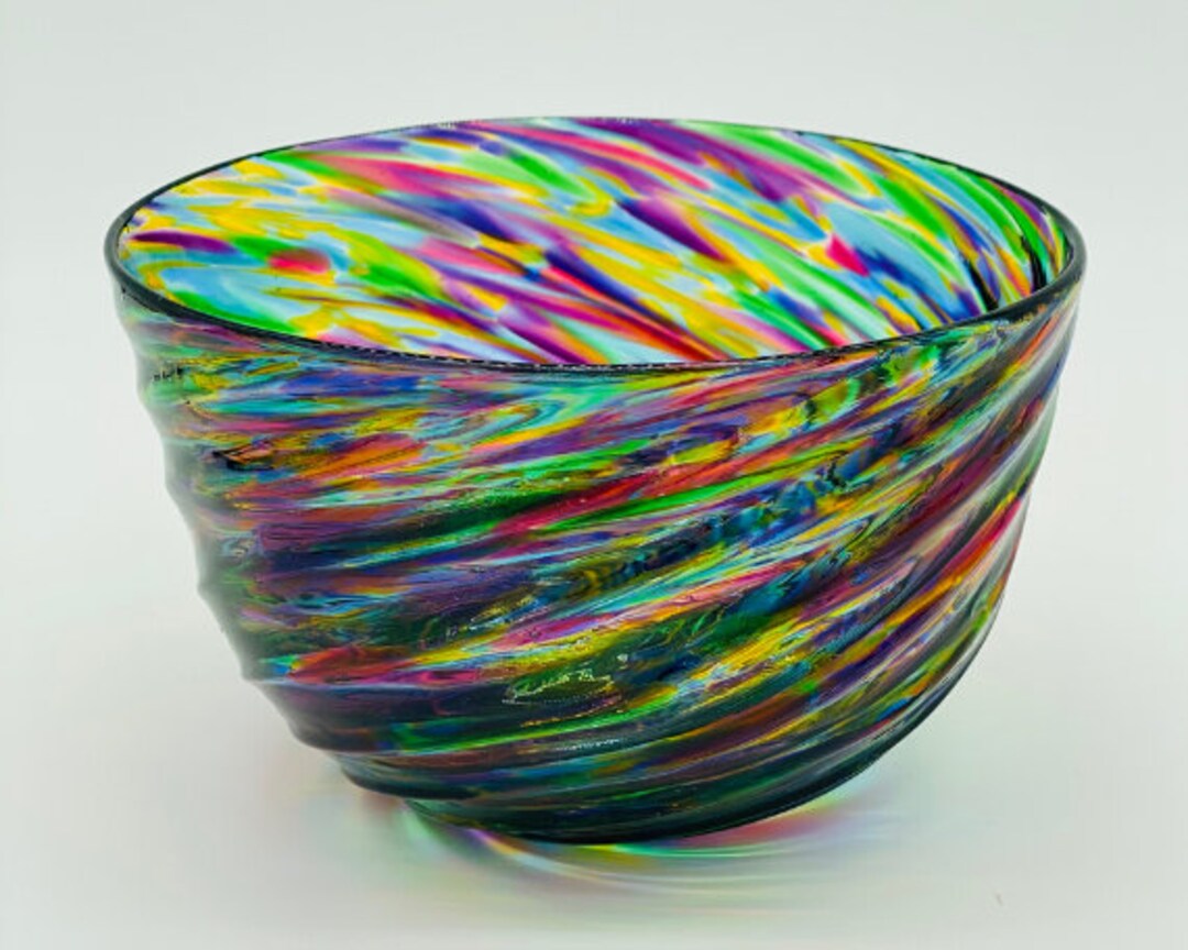 Hand Blown Glass: Purple Mix Optic Twist Bowl - Etsy