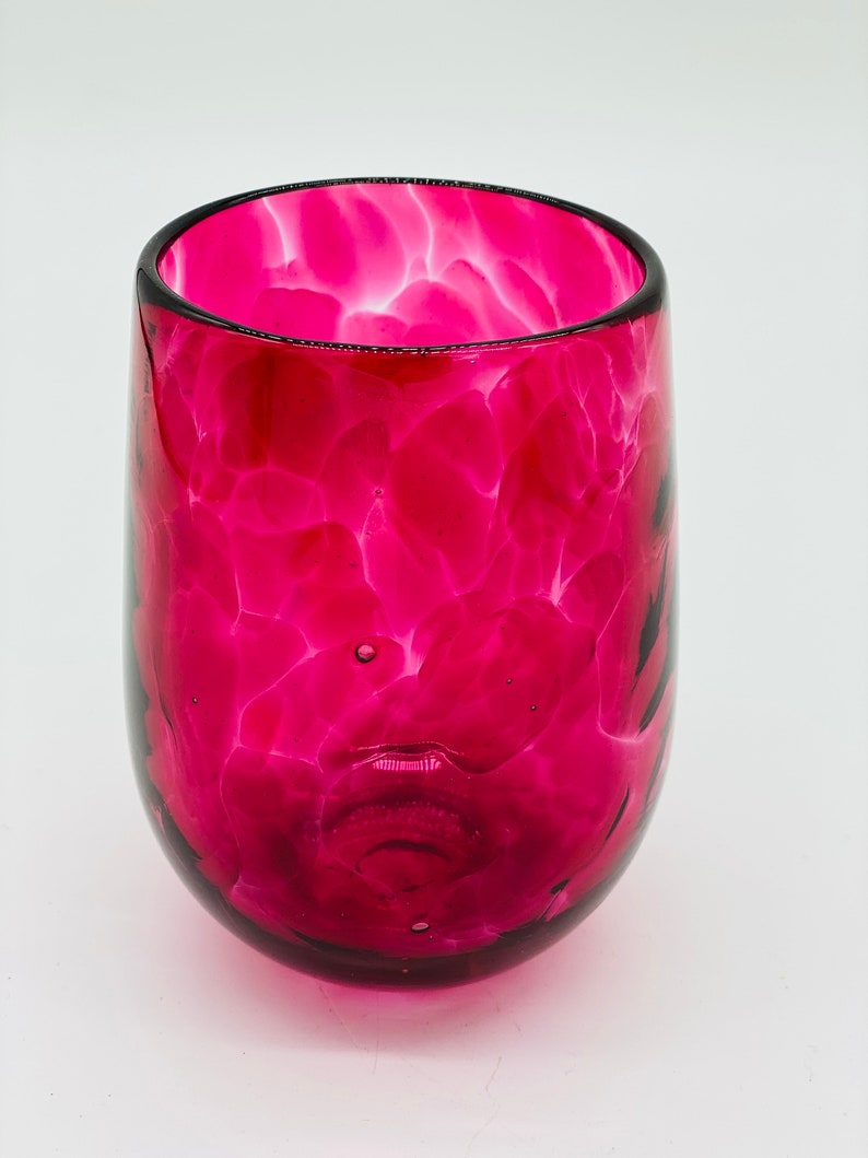 Hand Blown Glass: Hot Pink Stemless Wine Glass - Etsy