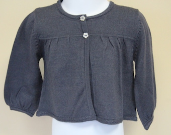 Baby Girl's Button Down Cardigan Top Merino Wool Cashmere Silk Blend Mother of Pearl Flower Buttons- 9M