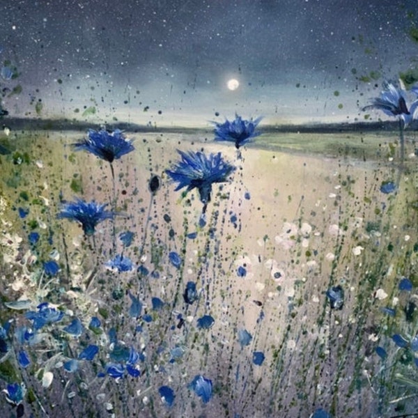 Canvas Art Print - Cornflowers Under The Moon - Choose Your Size - Fine Art By Jennifer Taylor - Hand Signed