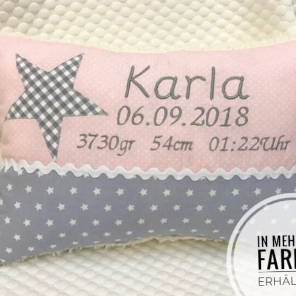 Schmusekissen Namenskissen Geburtskissen mit Stern und Daten, personalisiertes Kissen mit Namen, Baby