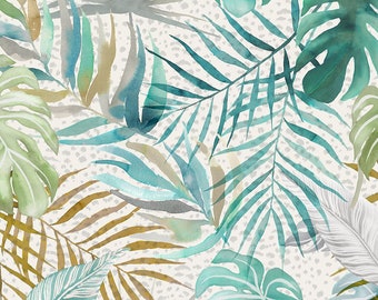 Tropical Wallpaper, Watercolour Palm Leaves Tropical Designer Wallpaper, Jungle Leaf Pattern, Bedroom, Paste the Wall 1 Roll- 10m Drop W50cm