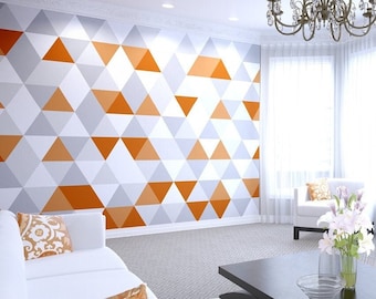 Bright Orange Geometric Wall Mural, Geo Designer Wallpaper, Paste the Wall