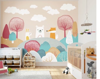 Woodland Friends Orange Wall Mural