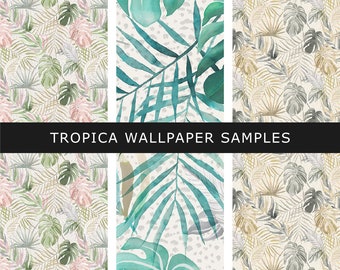 SAMPLE - Tropica Wallpaper, Watercolour Palm Leaves Tropical Designer Wallpaper, Jungle Leaf Pattern, Modern Bedroom Decor, Pink, Turquoise