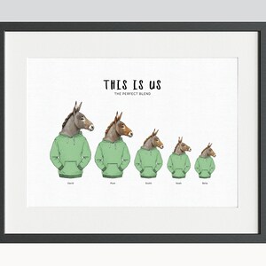 Donkey Family Portrait DIGITAL DOWNLOAD Print, Personalised Birthday ...