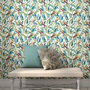 SAMPLE Tropical Parrot Wallpaper Jungle Palm Leaves & - Etsy