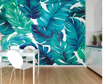 Bold Tropical Leaves Green Wall Mural