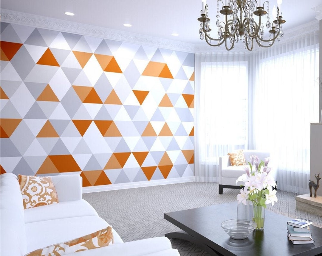 Bright Orange Geometric Wall Mural Geo Designer Wallpaper Etsy 日本