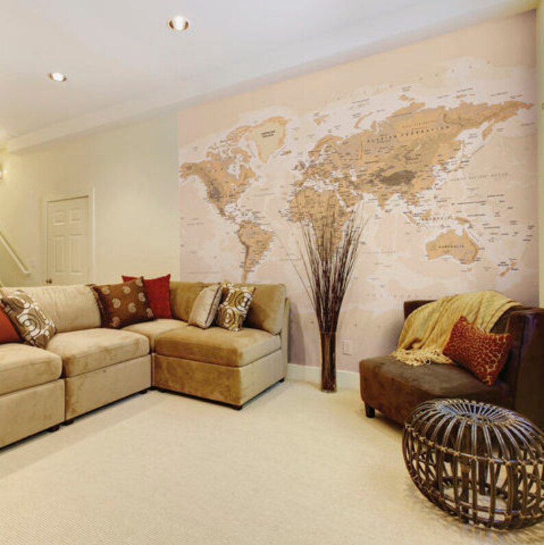 Sepia World Map Photo Wallpaper Wall Mural for Living Room ...