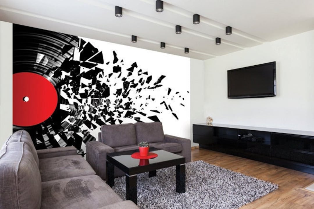 Vinyl Record Music Wallpaper Mural, Wall Vinyl Music for Mans Cave, Vinyl Records Music Room