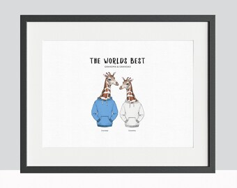 Giraffe Family Print, Personalised Grandparents Keepsake Gift