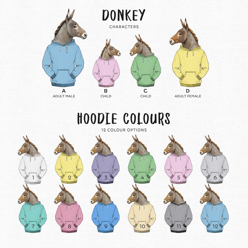Donkey Family Portrait DIGITAL DOWNLOAD Print, Personalised Birthday ...