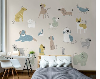 Happy Dogs Grey & Beige Wall Mural