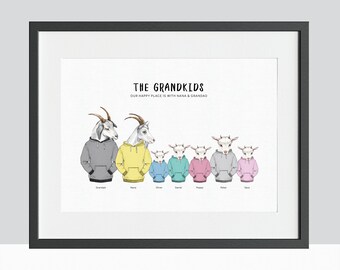 Goat Family Print, Personalised Grandma Keepsake Gift