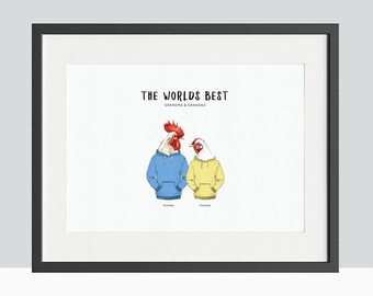 Chicken Family Print, Personalised Grandma Keepsake Gift