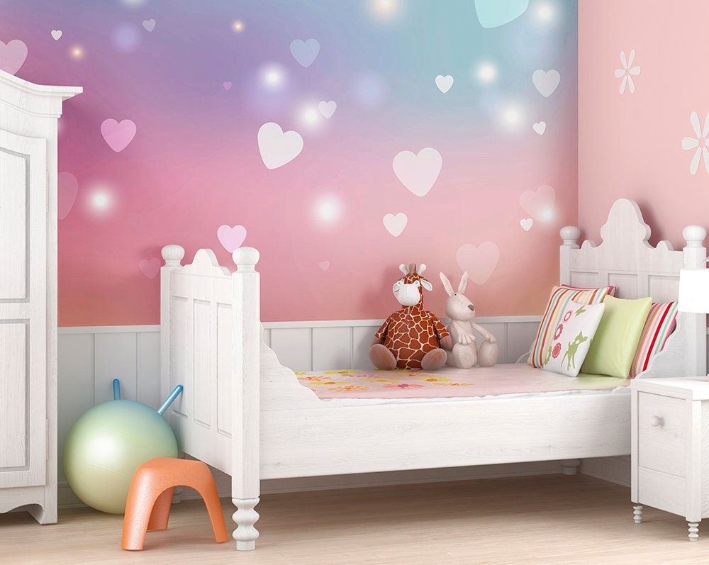 Pink Hearts Wallpaper Mural Girls Bedroom Decor Heart Wall - Etsy Pink Hearts Wallpaper Mural Girls Bedroom Decor Heart Wall - Etsy