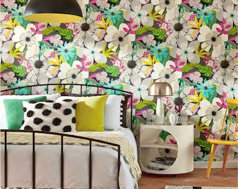 Floral Riot Wallpaper Collection, Floral Designer Wallpaper, Bedroom Feature Wall Decor, Paste the Wall, 1 Roll 10m Drop 50cm Width