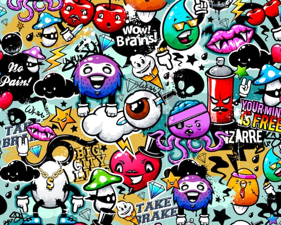 Funky Graffiti Doodle Monsters Photo Wallpaper Wall Mural for - Etsy Funky Graffiti Doodle Monsters Photo Wallpaper Wall Mural for - Etsy