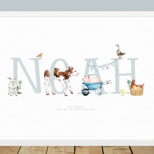 Bauernhof Tiere personalisierter DIGITALDRUCK, Neugeborenes Baby Erinnerungsgeschenk, Erster Geburtstag oder Baby Shower Geschenk, Kuh & Schwein Kinderzimmer Wanddekoration