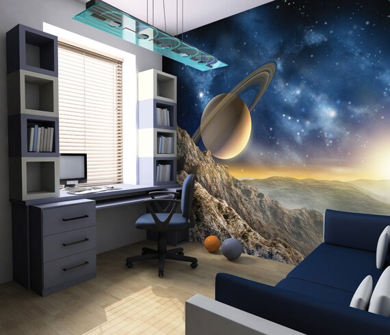 Planet Saturn Outer Space Photo Wallpaper Mural Kids Bedroom Planets Moon Stars Universe Galaxy