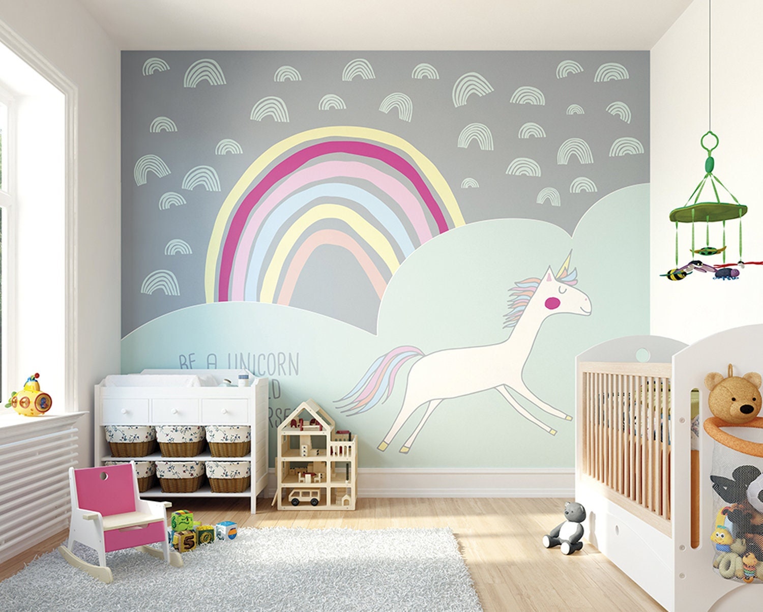 Unicorn Wall Decal Stickers, Large Size Unicorn Rainbow Wall Decor for  Girls Kids Bedroom Nursery Christmas Birthday Party Decoration