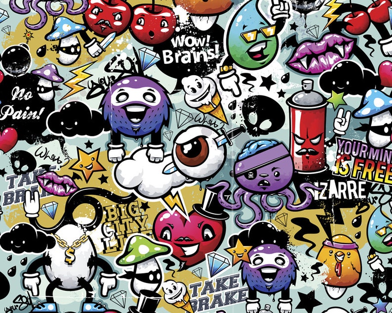 Funky Graffiti Doodle Monsters Photo Wallpaper Wall Mural for Etsy UK