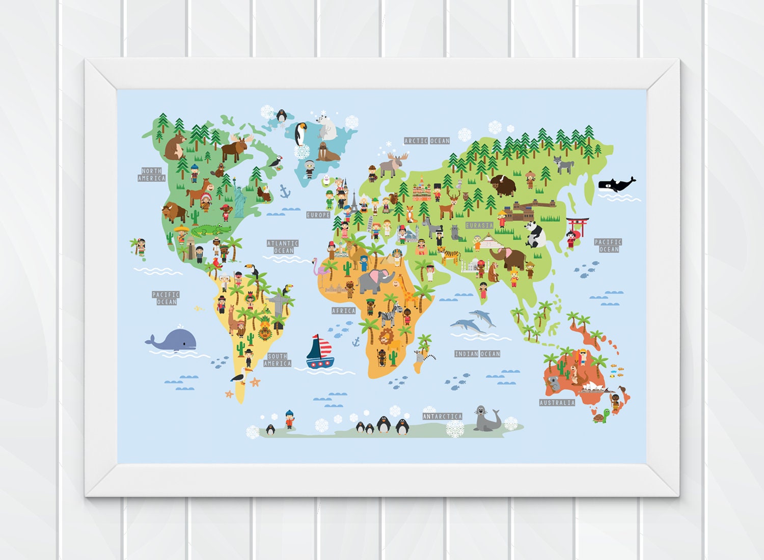 Children's World Map Wall Print Educational World Map For Etsy - Children's World Map Wall Print Educational World Map For Etsy