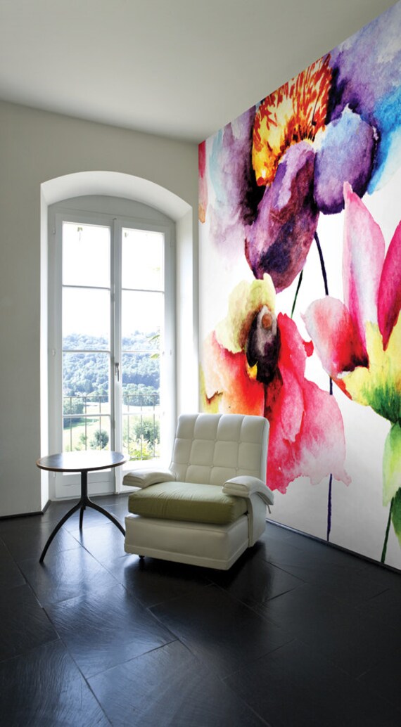 Summer Flowers Watercolour Photo Wallpaper Wall Mural For Bedroom Decor Living Room Decor Office Or Dining Room Large Wall Mural Uk