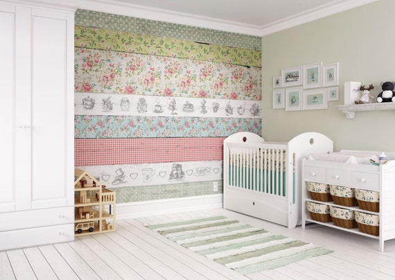 Alice In Wonderland Floral Pattern Wallpaper Mural Alice Girls Nursery Wall Decor We Re All Mad Here Decor Alice Daughters Gift