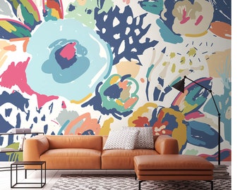 Abstract Floral Navy Blue Wall Mural