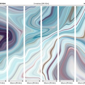 May include: A six-panel wall mural with a swirling abstract pattern in shades of blue, white, and purple. The mural is 9 feet 10 inches wide and 7 feet 10 inches tall. The code for this mural is MUR116M.