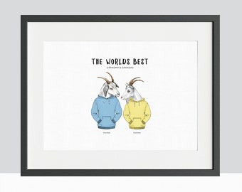 Goat Family Print, Personalised Grandparents Keepsake Gift