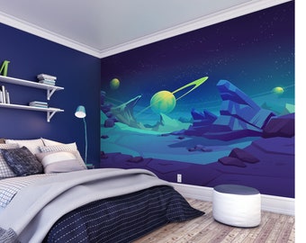 Planet Space Landscape Blue Wall Mural