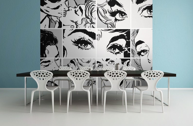 Black and White Pop Art Photo Wallpaper Wall Mural for Bedroom Etsy UK