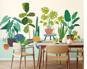 Houseplant Pots Blue Wall Mural