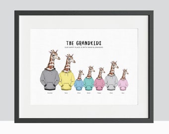 Giraffe Family Print, Personalised Grandma Keepsake Gift