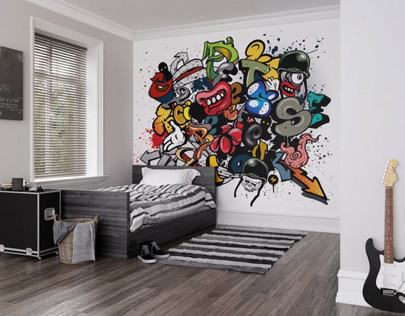 Spray Paint Graffiti Photo Wallpaper Mural Kids Bedroom Boys Etsy