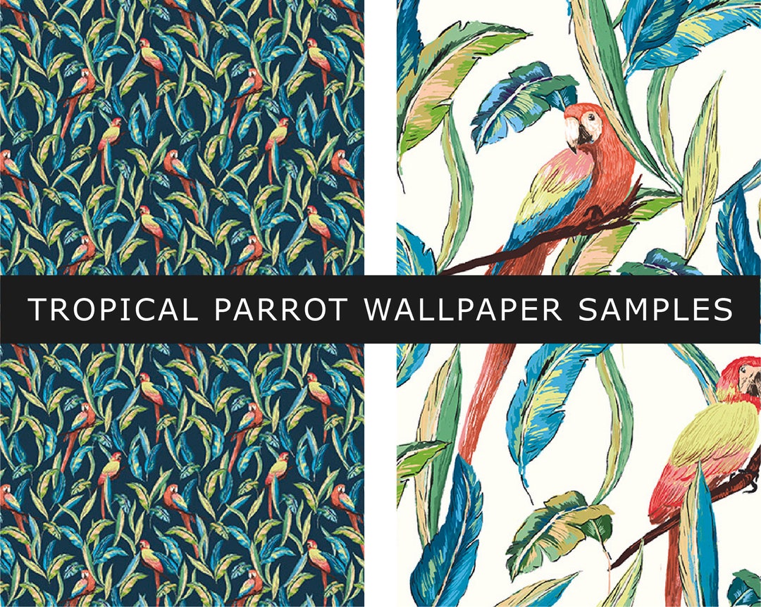 SAMPLE Tropical Parrot Wallpaper Jungle Palm Leaves & - Etsy